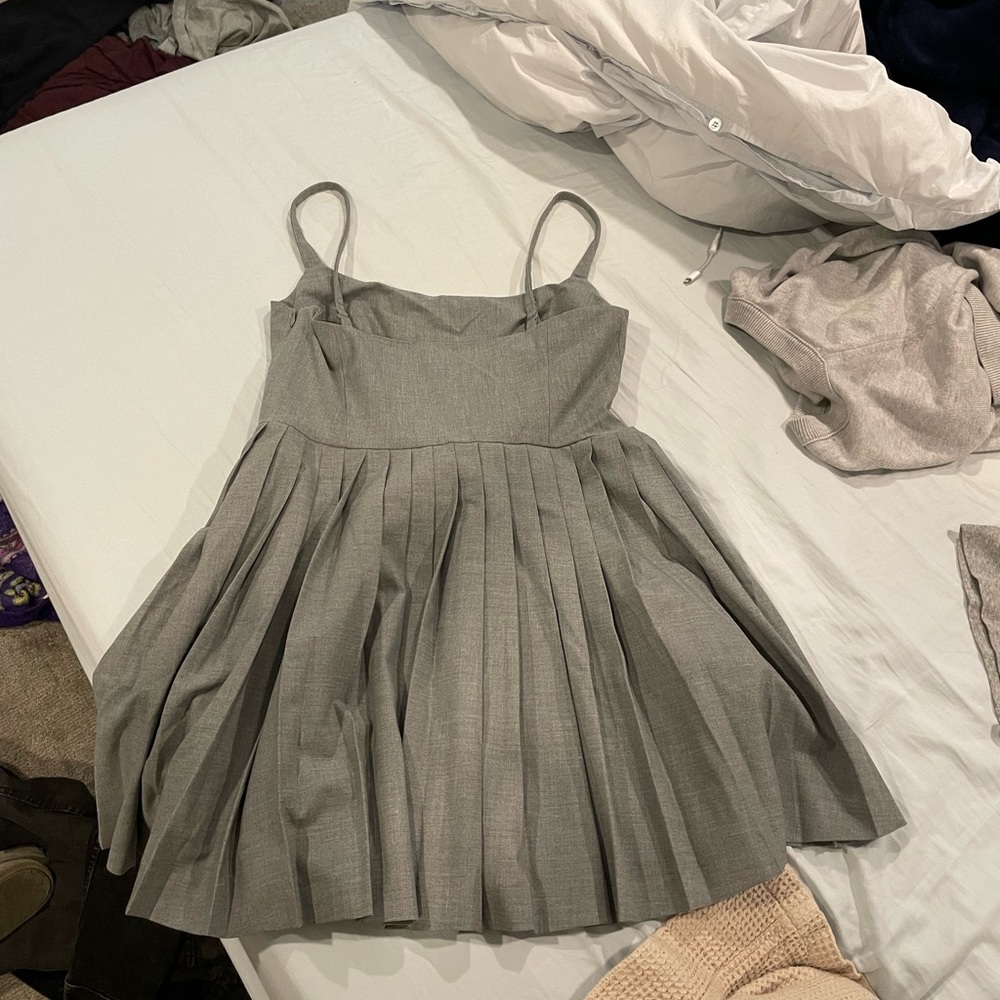 Aritzia Pleated Spaghetti Strap Dress in Heather Gray